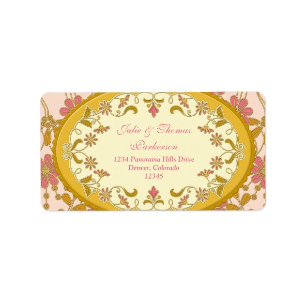Pink Gold Vintage Victorian Wedding Return Address Label