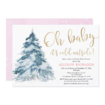 Pink gold Virtual baby shower it's cold outside Invitation