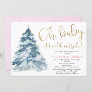 Pink gold Virtual baby shower it's cold outside Invitation