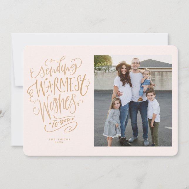 Pink Gold Warmest Wishes Holiday Photo Card (Front)