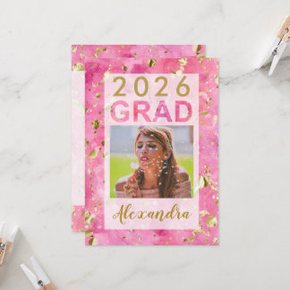 Pink Gold Watercolor Art 2026 Photo Graduation Inv Invitation