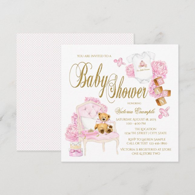 Pink Gold Watercolor Baby Shower Invitations (Front/Back)
