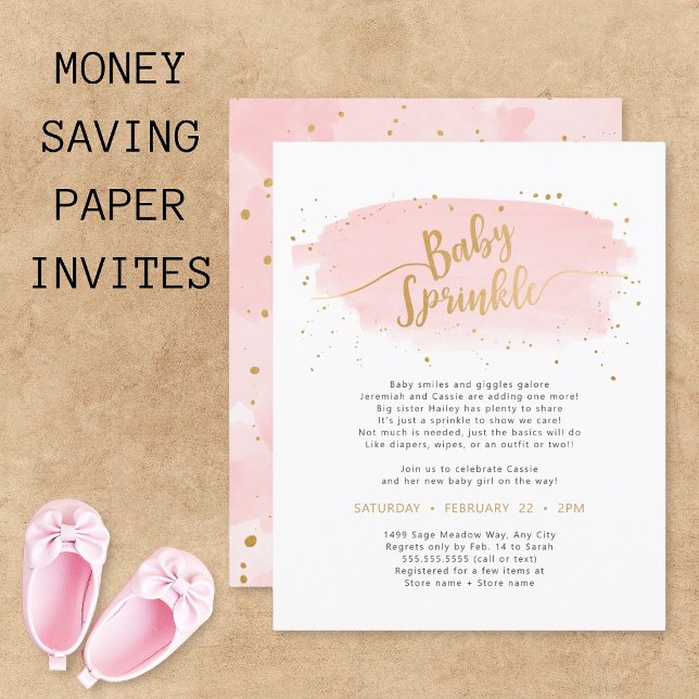 Pink Gold Watercolor Baby Sprinkle PAPER invite (Creator Uploaded)