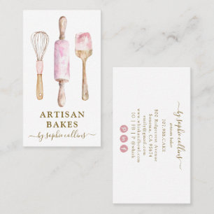 Pink Gold Watercolor Baker Pastry Chef Business Card