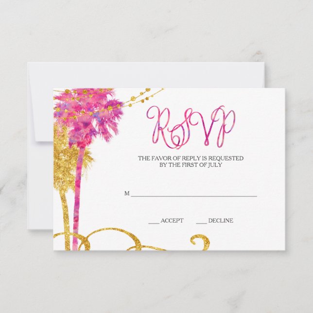 Pink Gold Watercolor Beach Bat Mitzvah RSVP Card (Front)