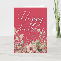 Pink Gold Watercolor Boho Floral Happy Birthday