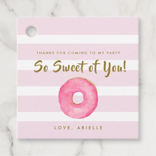 Pink  Gold Watercolor Donut Party Thank You Favor Tags