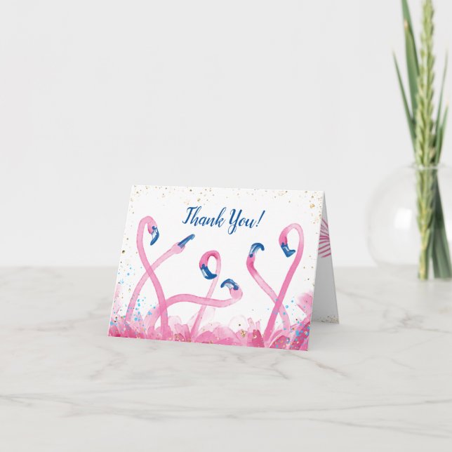 Pink Gold Watercolor Flamingo Thank You Cards (Front)