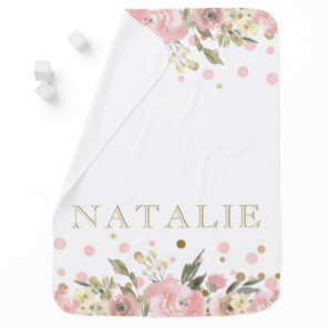 Pink Gold Watercolor Floral Baby Girl Blanket