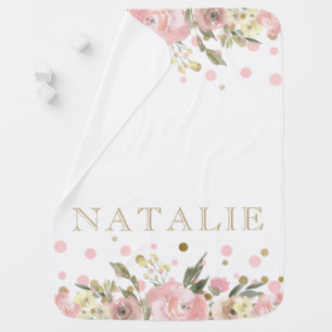 Pink Gold Watercolor Floral Baby Girl Blanket