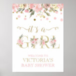 Pink Gold Watercolor Floral Baby Shower Sign at Zazzle