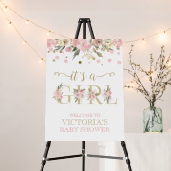 Pink Gold Watercolor Floral Baby Shower Welcome Fo Foam Board by The_Baby_Boutique at Zazzle