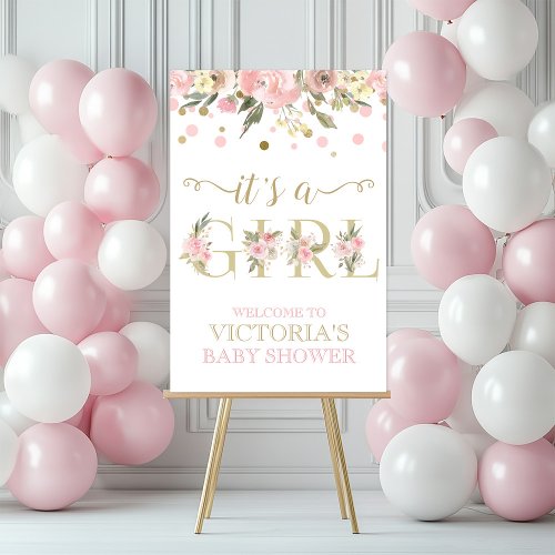 Pink Gold Watercolor Floral Baby Shower Welcome Foam Board