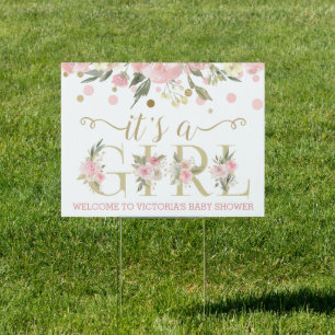 Pink Gold Watercolor Floral Baby Shower Yard Sign