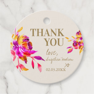 Pink Gold Watercolor Floral Bridal Shower Brunch  Favor Tags