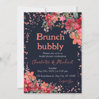 Pink Gold Watercolor Floral Bridal Shower Brunch  Invitation