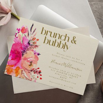 Pink Gold Watercolor Floral Bridal Shower Brunch  Invitation by LEAFandLAKE at Zazzle