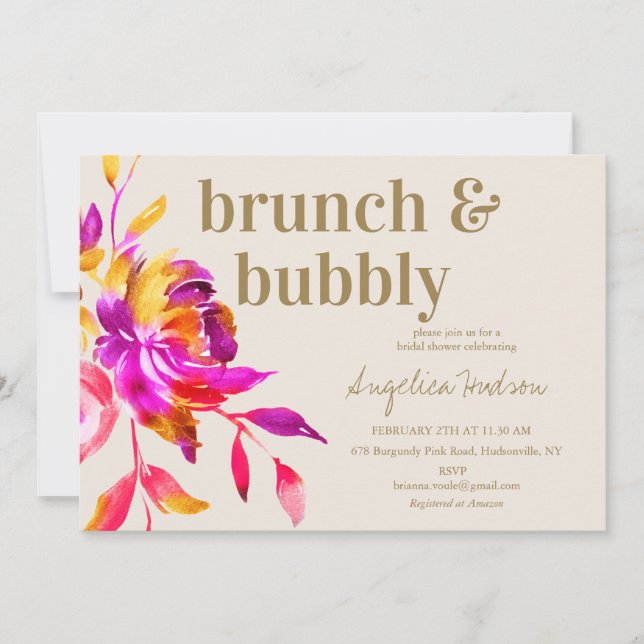 Pink Gold Watercolor Floral Bridal Shower Brunch  Invitation (Front)