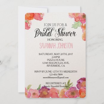 Pink Gold Watercolor Floral Bridal Shower Invitation by peacefuldreams at Zazzle