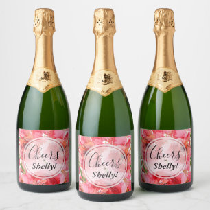 Pink Gold Watercolor Floral Bridal Shower Sparkling Wine Label