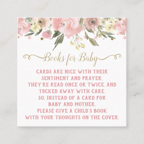 Pink Gold Watercolor Floral Bring A Book Enclosure Square Business Card