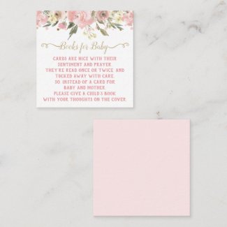 Pink Gold Watercolor Floral Bring A Book Enclosure Square Business Card
