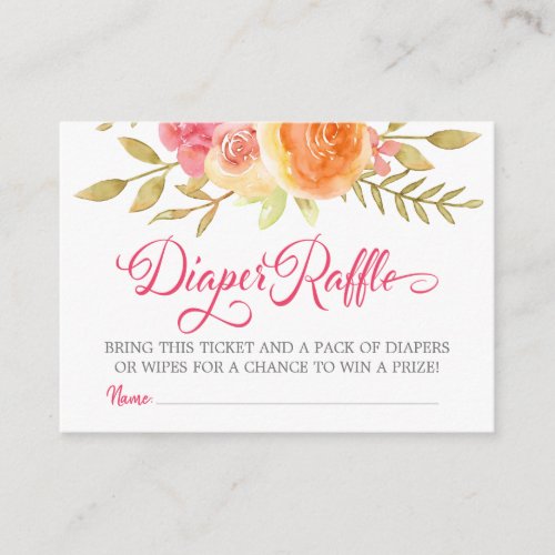 Pink Gold Watercolor Floral Diaper Raffle Tickets Enclosure Card