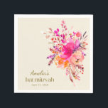 Pink Gold Watercolor Floral Elegant Bat Mitzvah Napkins<br><div class="desc">Pink Gold Watercolor Floral Elegant Bat Mitzvah Napkins</div>