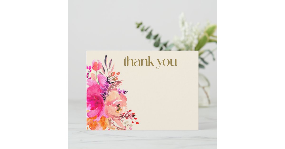 Pink Gold Watercolor Floral Elegant Typography Thank You Card | Zazzle