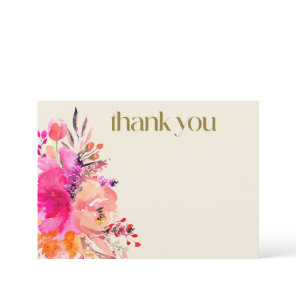 Pink Gold Watercolor Floral Elegant Typography Thank You Card