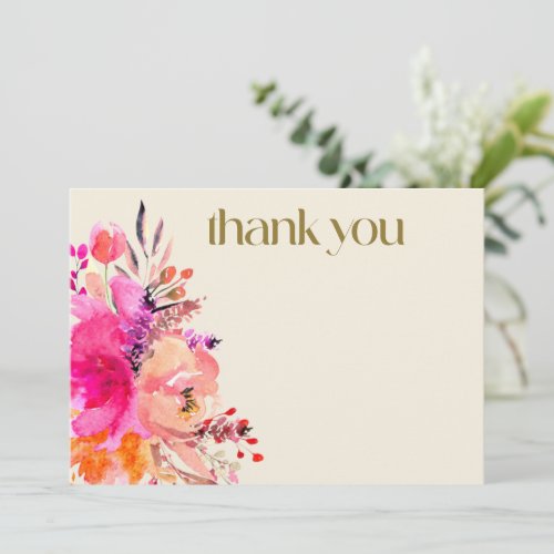 Pink Gold Watercolor Floral Elegant Typography Thank You Card