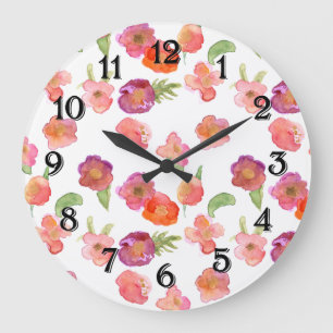 Pink Gold Watercolor Floral Large Clock