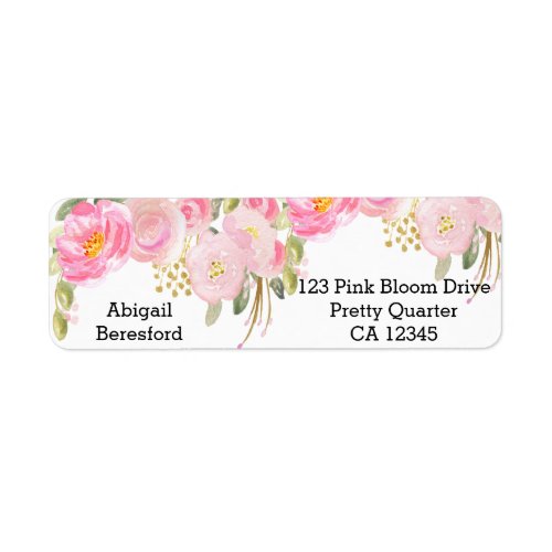 Pink Gold Watercolor Floral Return Address Label