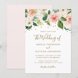 Pink Gold Watercolor Floral Wedding Invitation