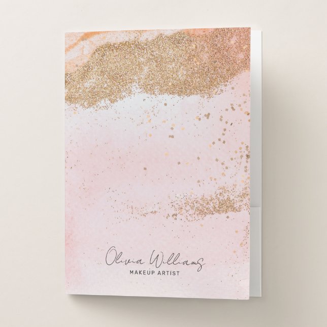 Pink & Gold Watercolor Folder with Script Name (Front)