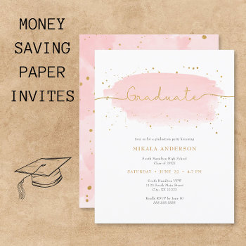 Pink Gold Watercolor Graduation Paper by lemontreecards at Zazzle