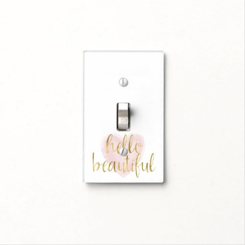 Pink Gold Watercolor Heart Hello Beautiful Light Switch Cover