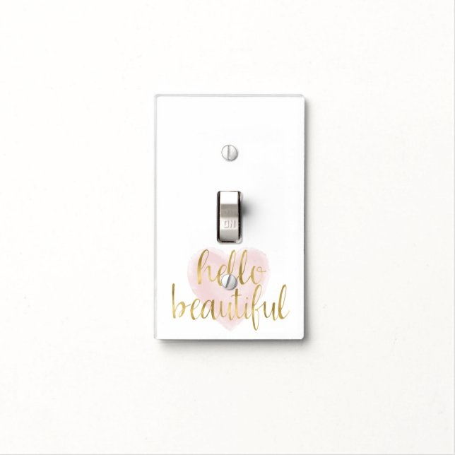 Pink Gold Watercolor Heart Hello Beautiful Light Switch Cover (In Situ)