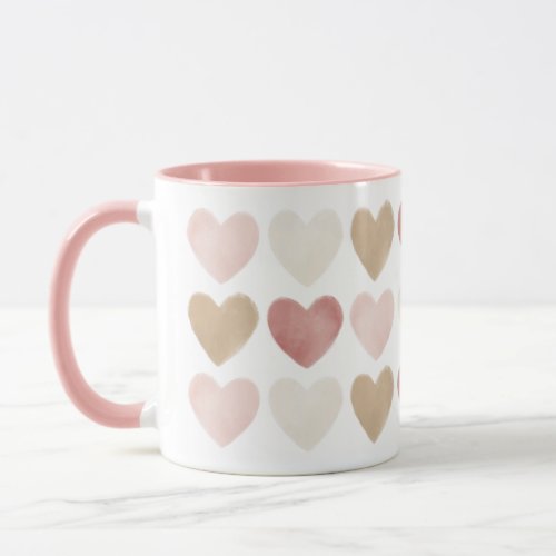 Pink Gold Watercolor Hearts Valentines Day Mug