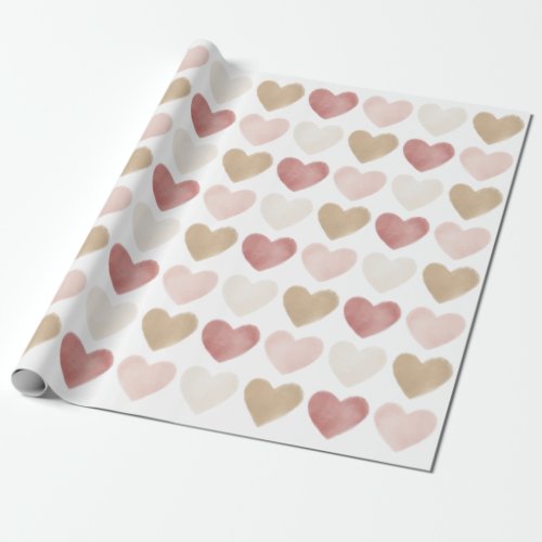 Pink Gold Watercolor Hearts Valentines Day Wrapping Paper