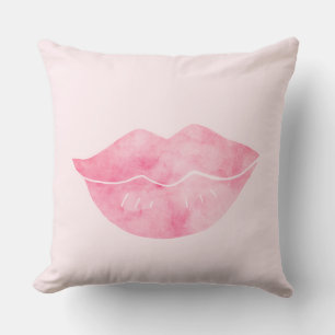 Pink Gold Watercolor Lips Throw Pillow