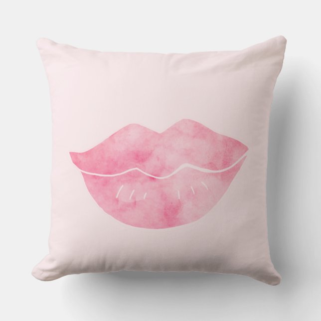 Pink Gold Watercolor Lips Throw Pillow (Front)