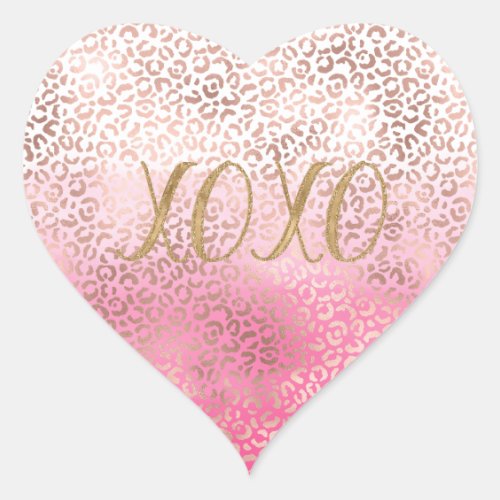 Pink Gold Watercolor Ombre Leopard Print XOXO Heart Sticker