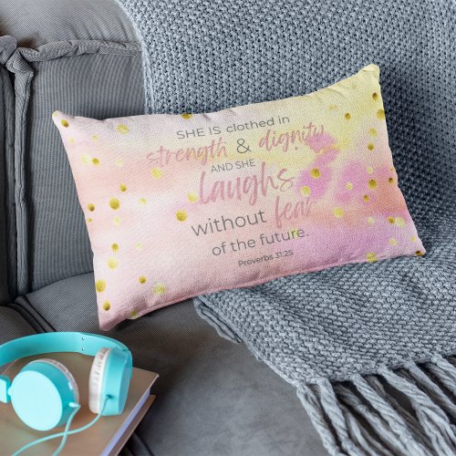 Pink Gold Watercolor Proverbs 3125 Bible Verse Lumbar Pillow
