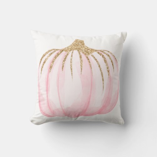 Pink Gold Watercolor Pumpkin Throw Pillow