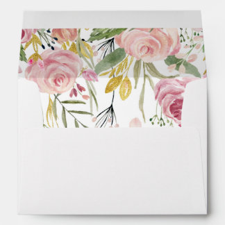 Pink Gold Watercolor Roses A7 Envelopes