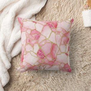 Pink Gold Watercolor Sea Glass Mosaic Pattern Throw Pillow