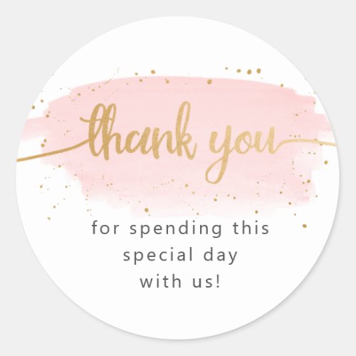 Pink Gold Watercolor Thank you Classic Round Sticker