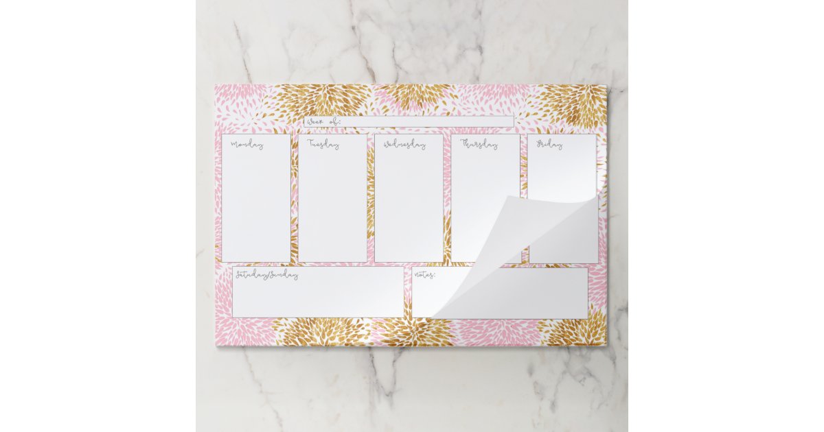 Pink & Gold Weekly Calendar Large Tearaway Pad Zazzle