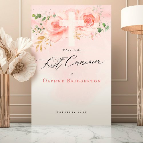 Pink  Gold Welcome To The First Communion Sign